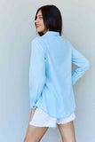 Fara Nawa Blue Jean Baby Denim Button Down Shirt Top, in Light Blue