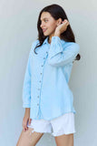 Fara Nawa Blue Jean Baby Denim Button Down Shirt Top, in Light Blue