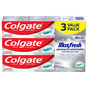 Colgate Max Fresh Advanced Whitening Toothpaste;  Clean Mint;  3 Pack;  6.3 oz Tubes