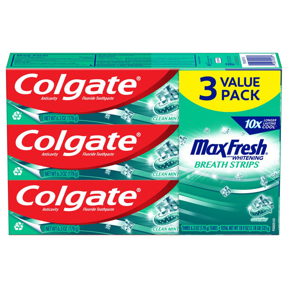 Colgate Max Fresh Mini Breath Strips Toothpaste;  Clean Mint;  3 Pack;  6.3 oz