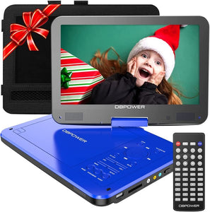 DBPOWER 12" Portable DVD Player with 5-Hour Rechargeable Battery, 10" Swivel Display Screen, SD / USB Port, with 1.8 Meter Car Charge BLUE