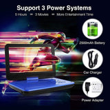 DBPOWER 12" Portable DVD Player with 5-Hour Rechargeable Battery, 10" Swivel Display Screen, SD / USB Port, with 1.8 Meter Car Charge BLUE