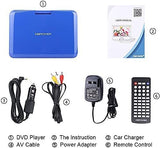 DBPOWER 12" Portable DVD Player with 5-Hour Rechargeable Battery, 10" Swivel Display Screen, SD / USB Port, with 1.8 Meter Car Charge BLUE