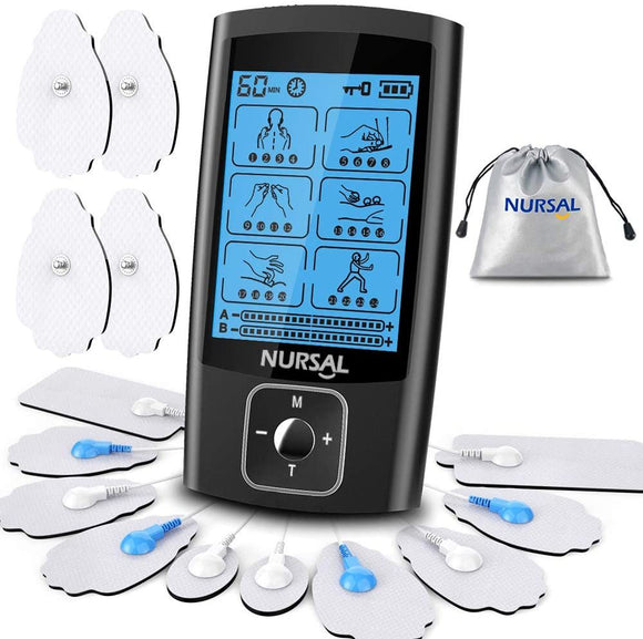 NURSAL Dual Channel EMS TENS Unit 24 Modes Muscle Stimulator for Pain Relief & Muscle Strength,14 Pcs Electrode Pads