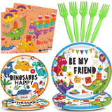 Dinosaur Plates Disposable Paper Plate Party Supplies Pack Birthday Dinnerware Serves 16 for Boy Kids Perfect Tableware Includes Plates; Napkins; Forks 68PCS