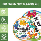 Dinosaur Plates Disposable Paper Plate Party Supplies Pack Birthday Dinnerware Serves 16 for Boy Kids Perfect Tableware Includes Plates; Napkins; Forks 68PCS